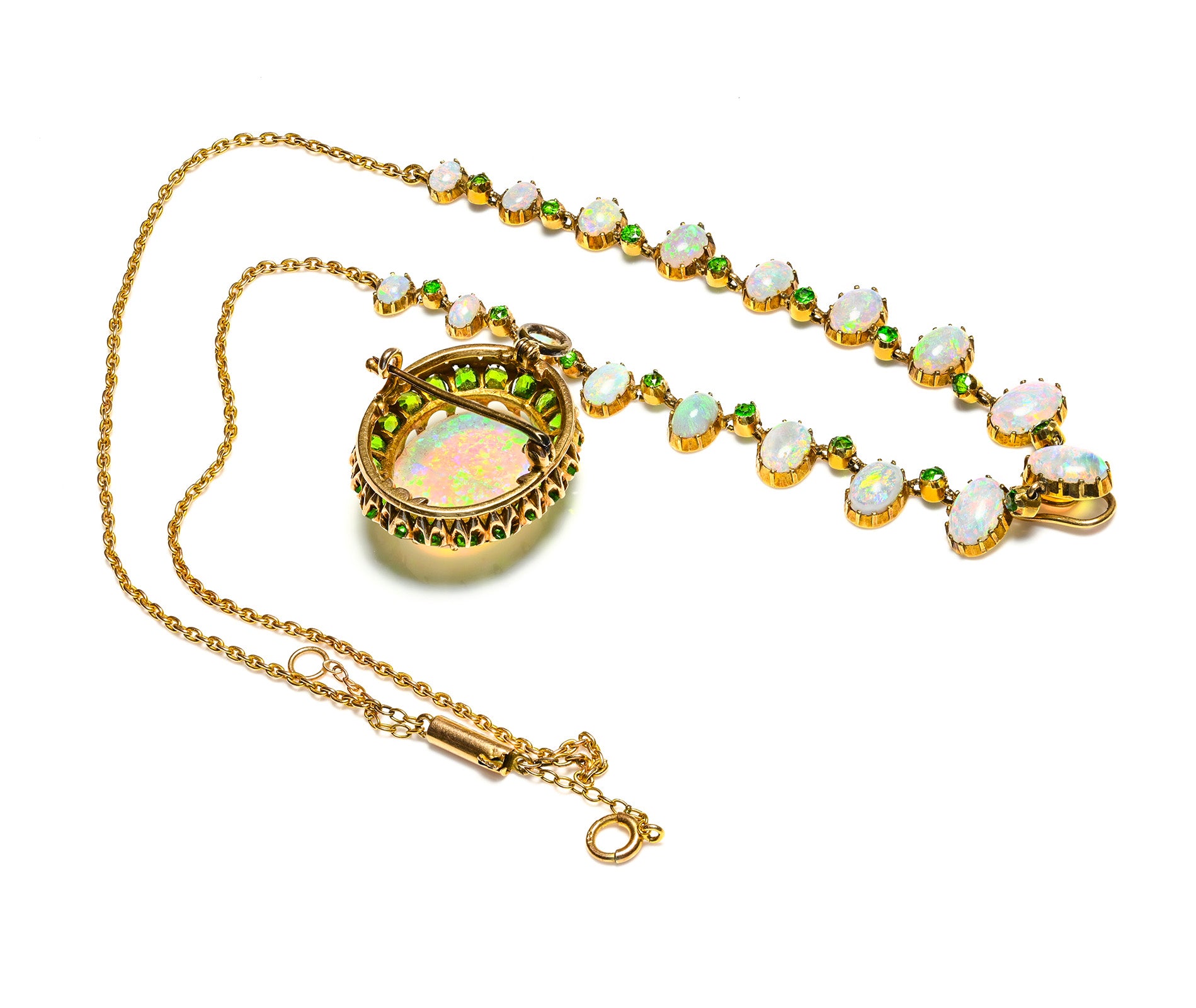 Antique Gold Opal Demantoid Necklace Brooch 