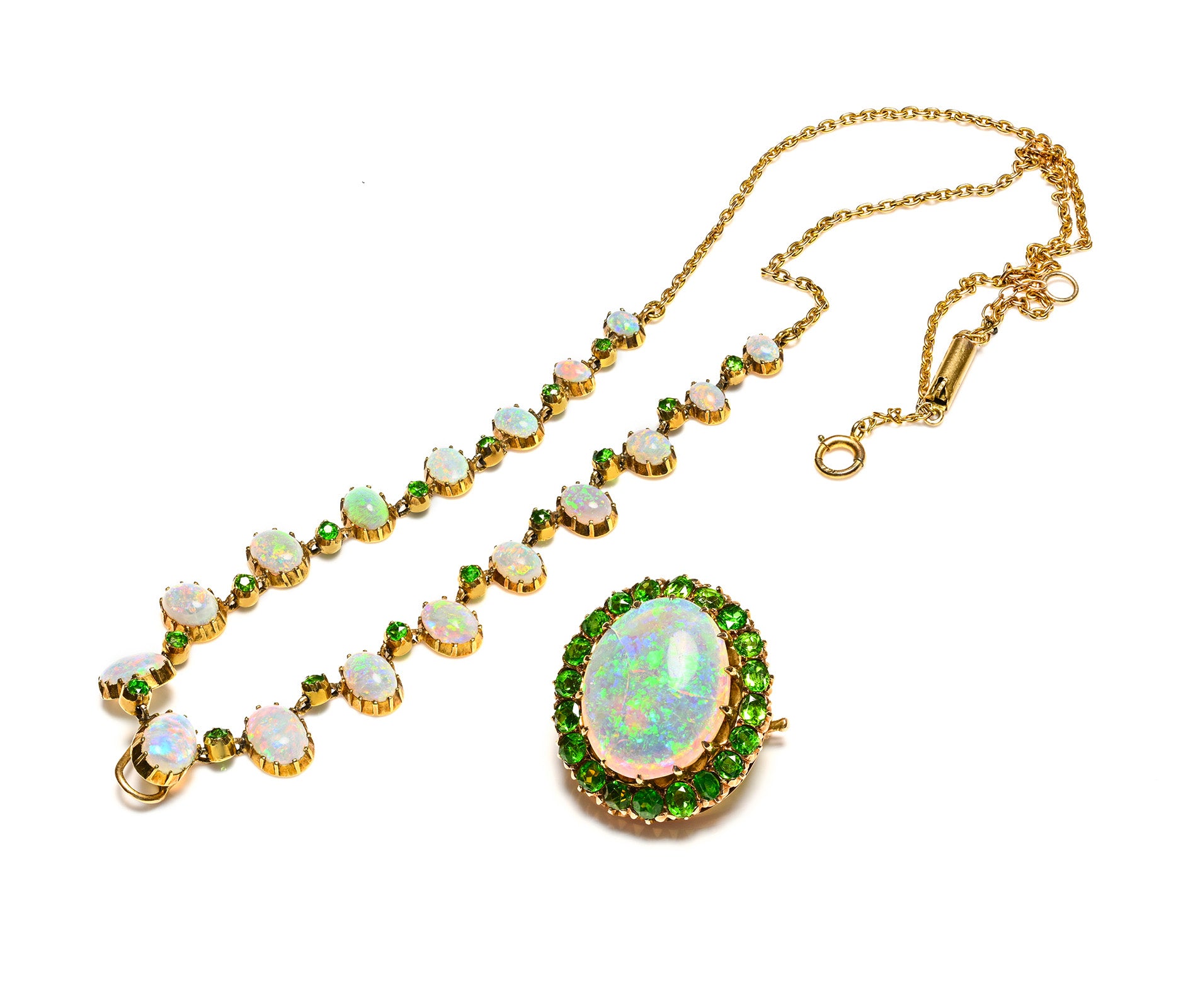 Antique Gold Opal Demantoid Chain Necklace