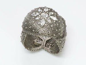 Orciani Silver Tone Crystal Metal Lace Cuff Bracelet