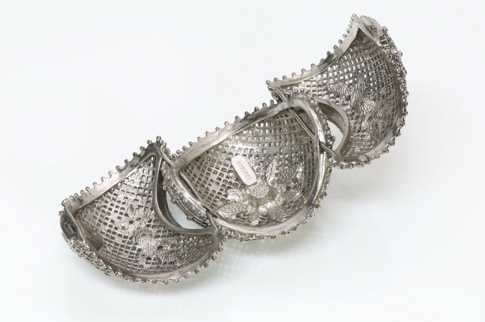 Orciani Silver Tone Crystal Metal Lace Cuff Bracelet