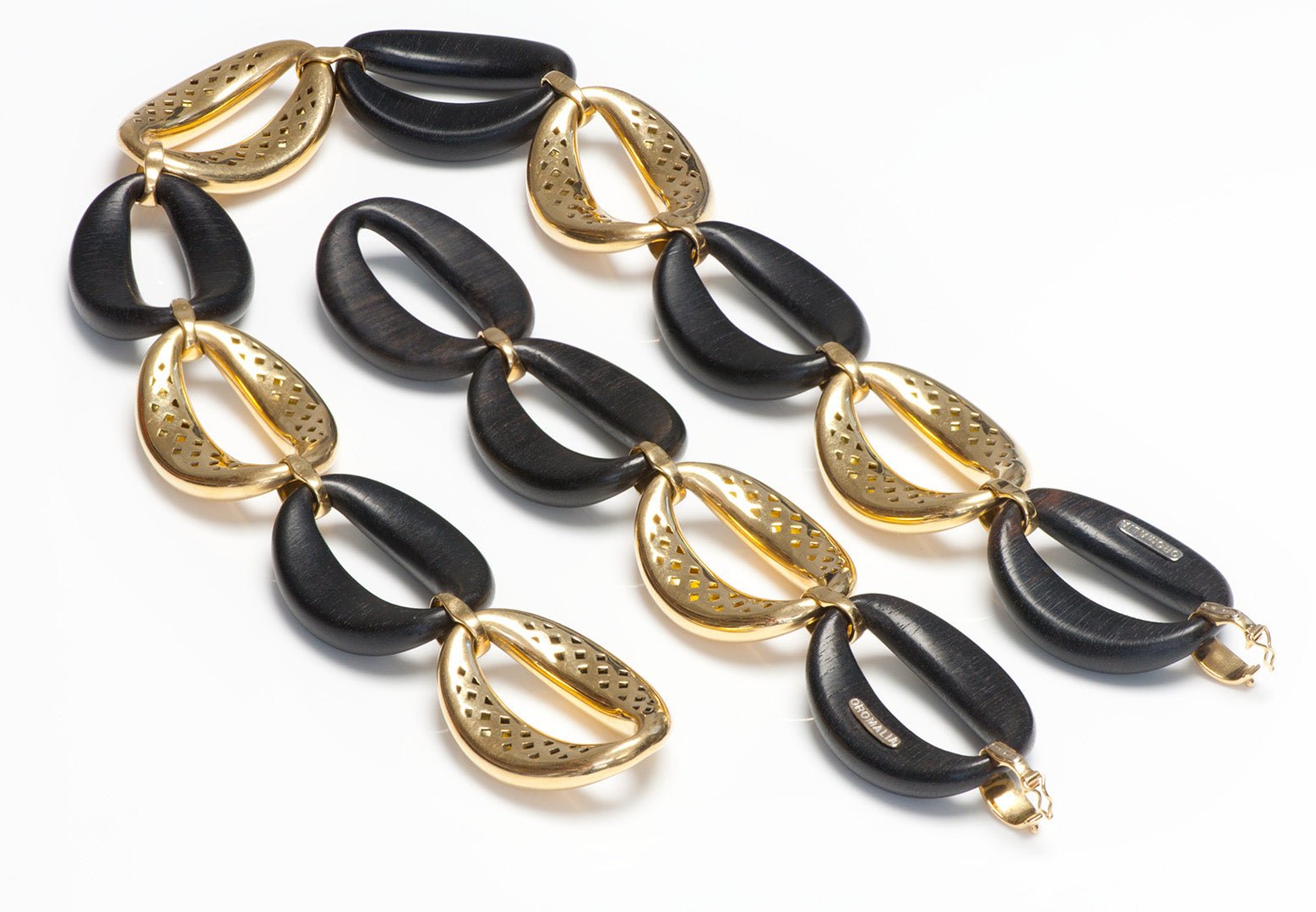 Oromalia Ebony Wood 18K Gold Link Necklace Bracelet