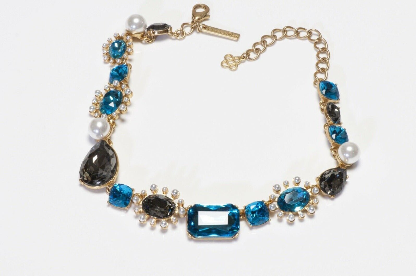 Oscar de la Renta Faux Pearl Blue Crystal Necklace