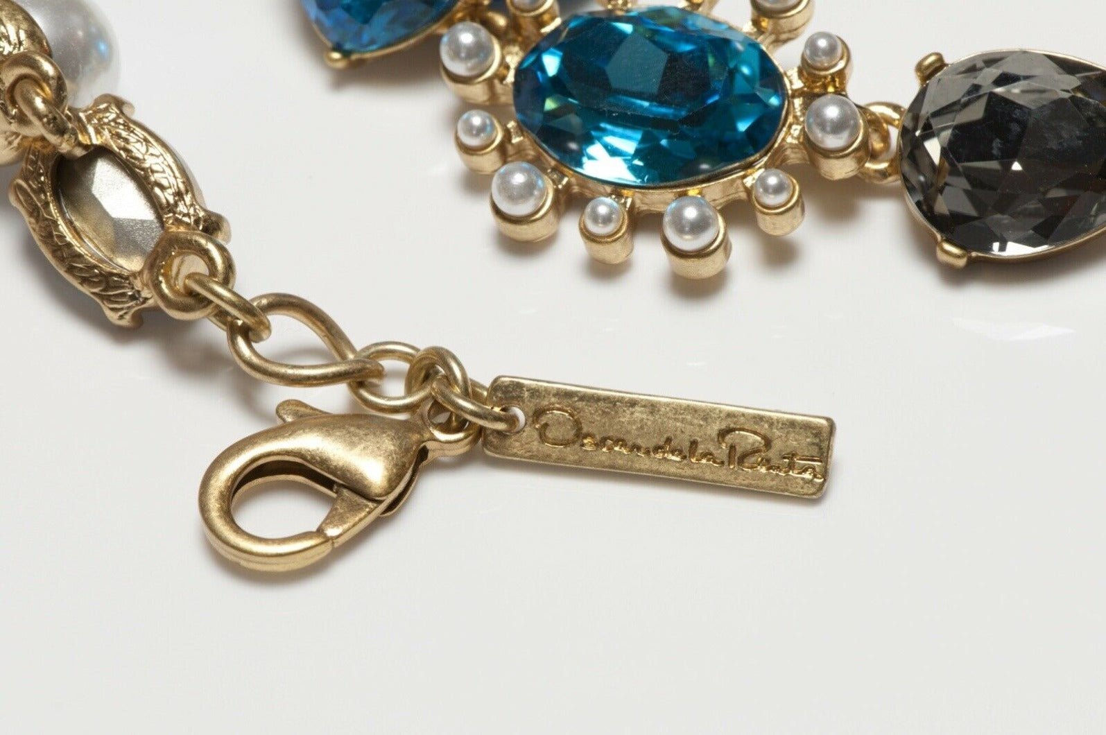 Oscar de la Renta Faux Pearl Blue Crystal Necklace