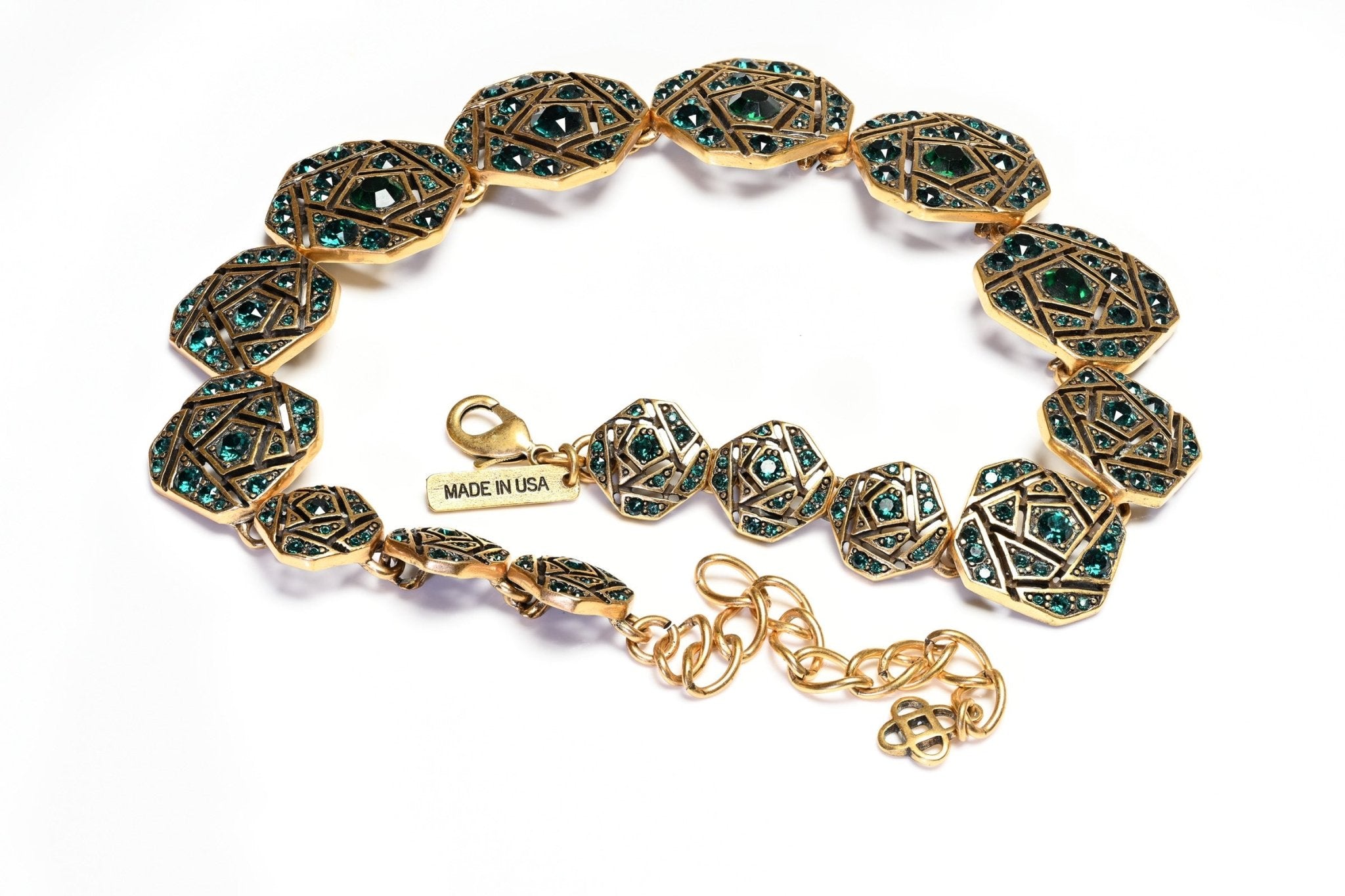 Oscar de la Renta Green Crystal Art Deco Style Necklace Long Earrings Set