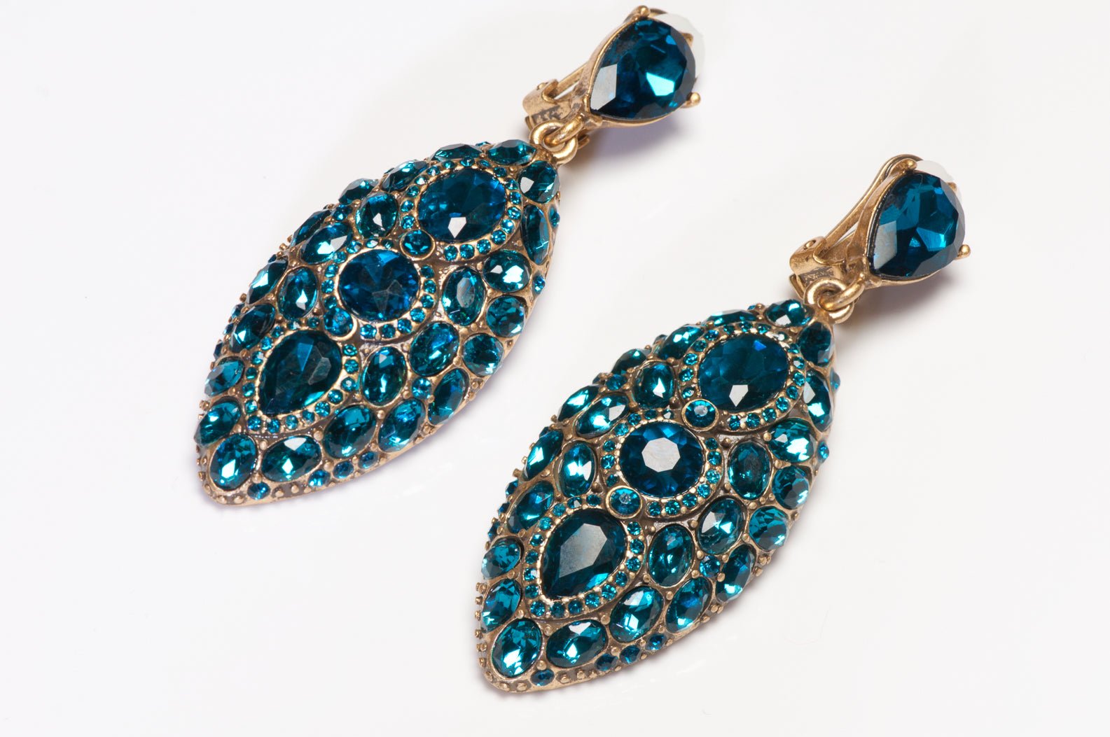 Oscar de la Renta Long Blue Crystal Drop Earrings