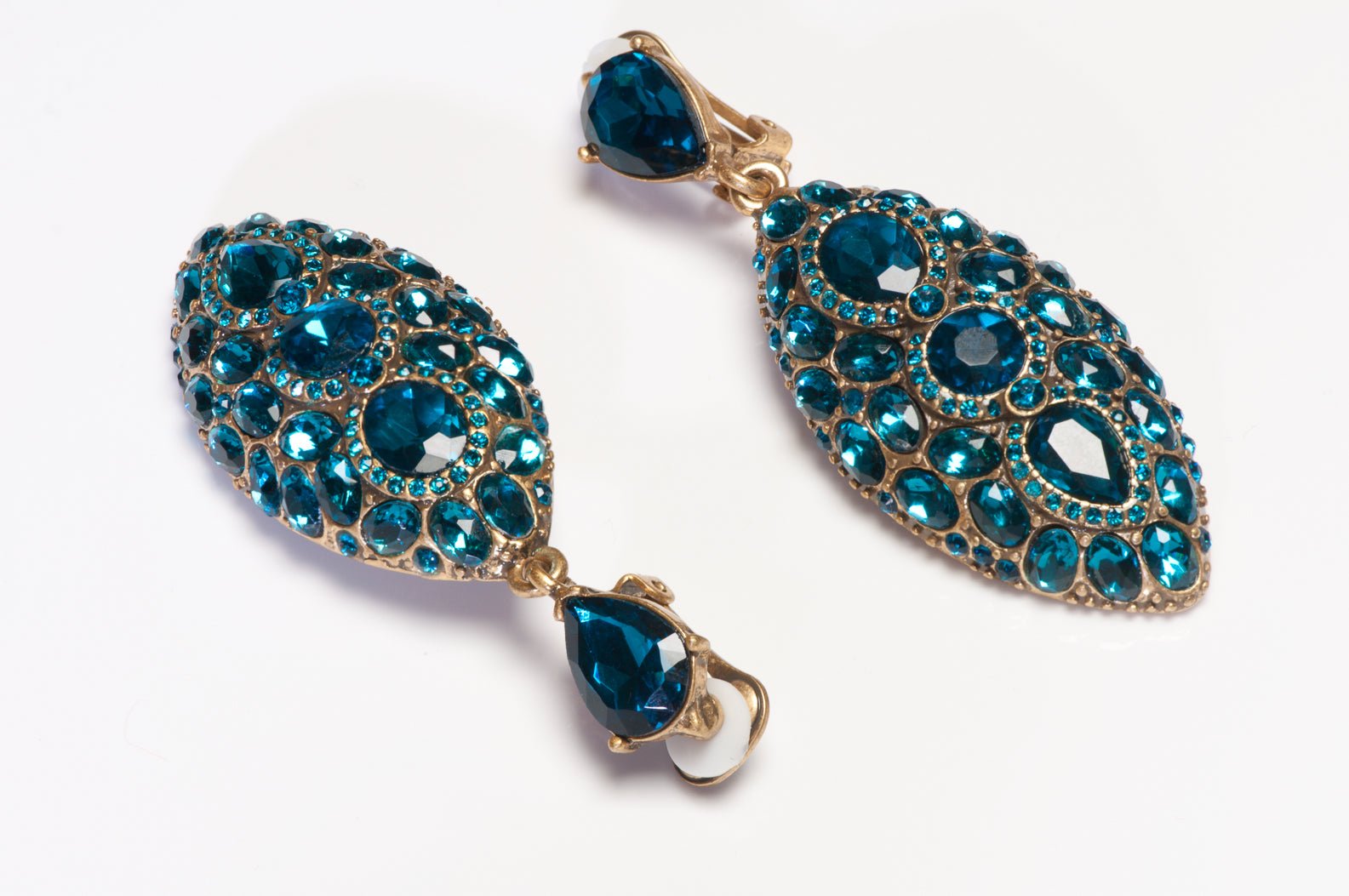 Oscar de la Renta Long Blue Crystal Drop Earrings
