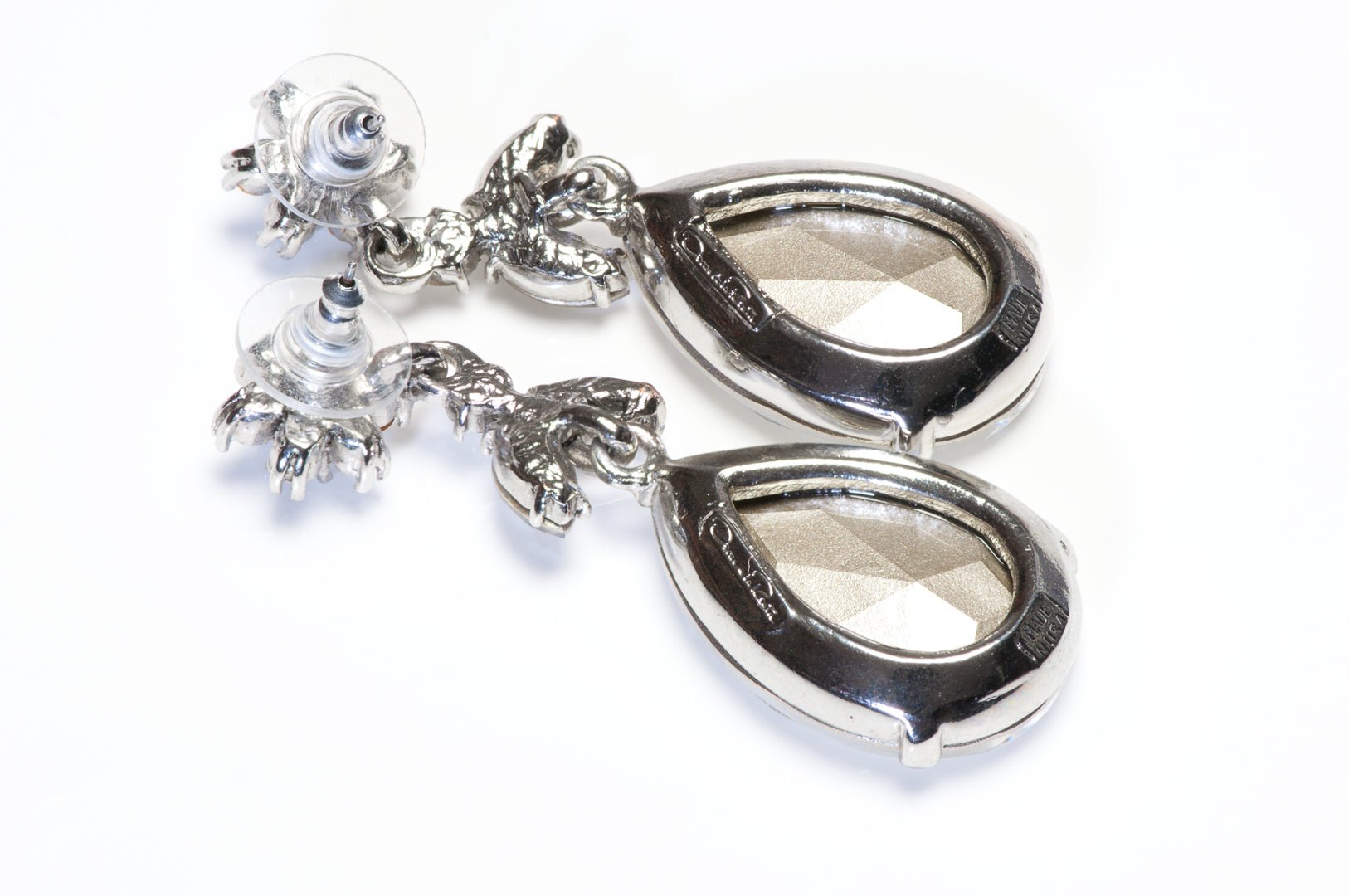Oscar de la Renta Long Silver Tone Crystal Earrings