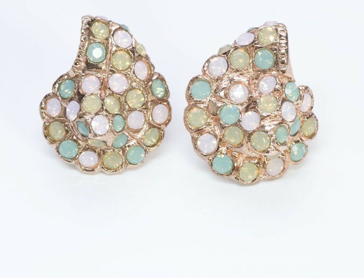 Oscar de la Renta Pink Green Crystal Shell Earrings