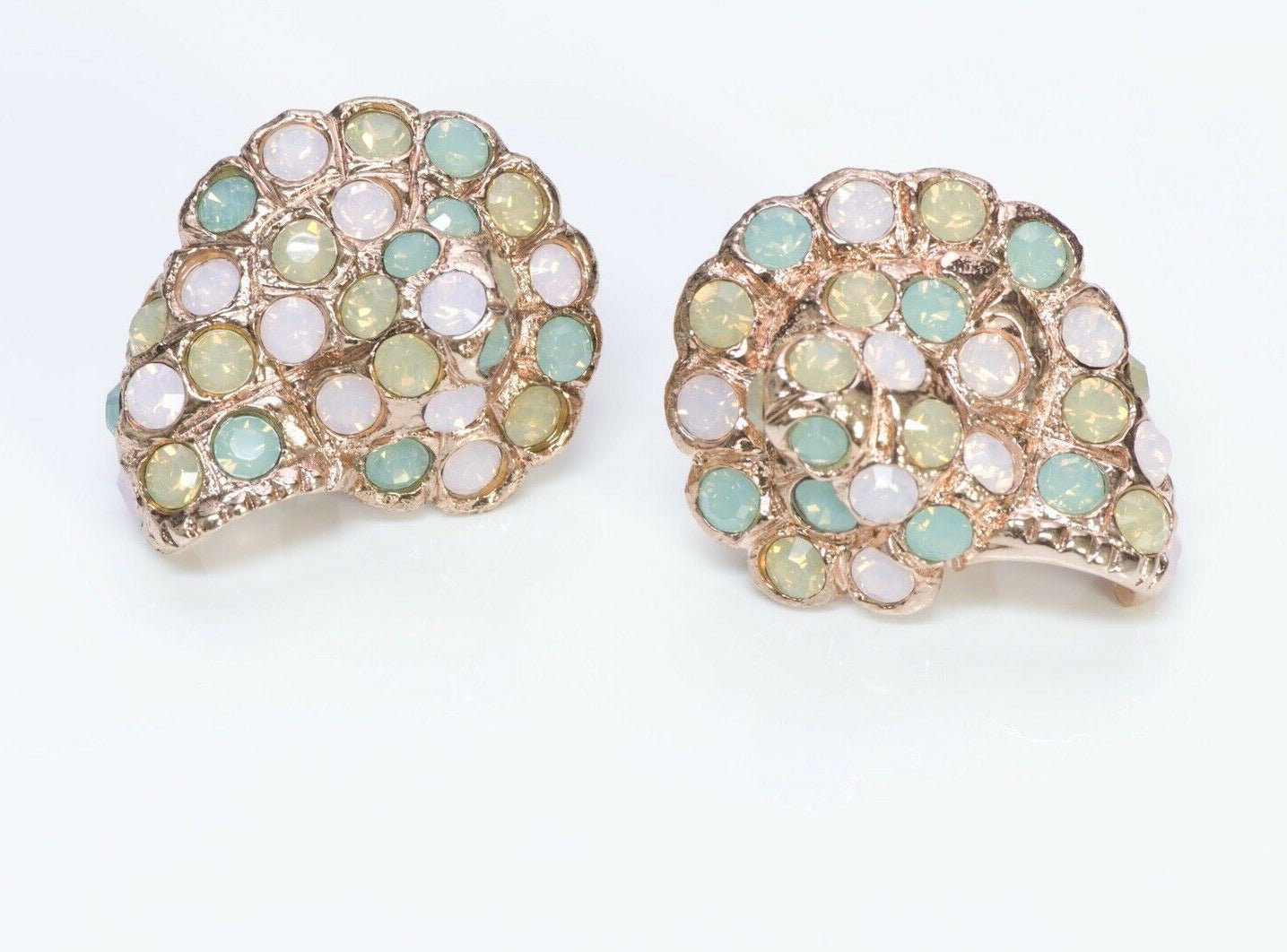 Oscar de la Renta Pink Green Crystal Shell Earrings