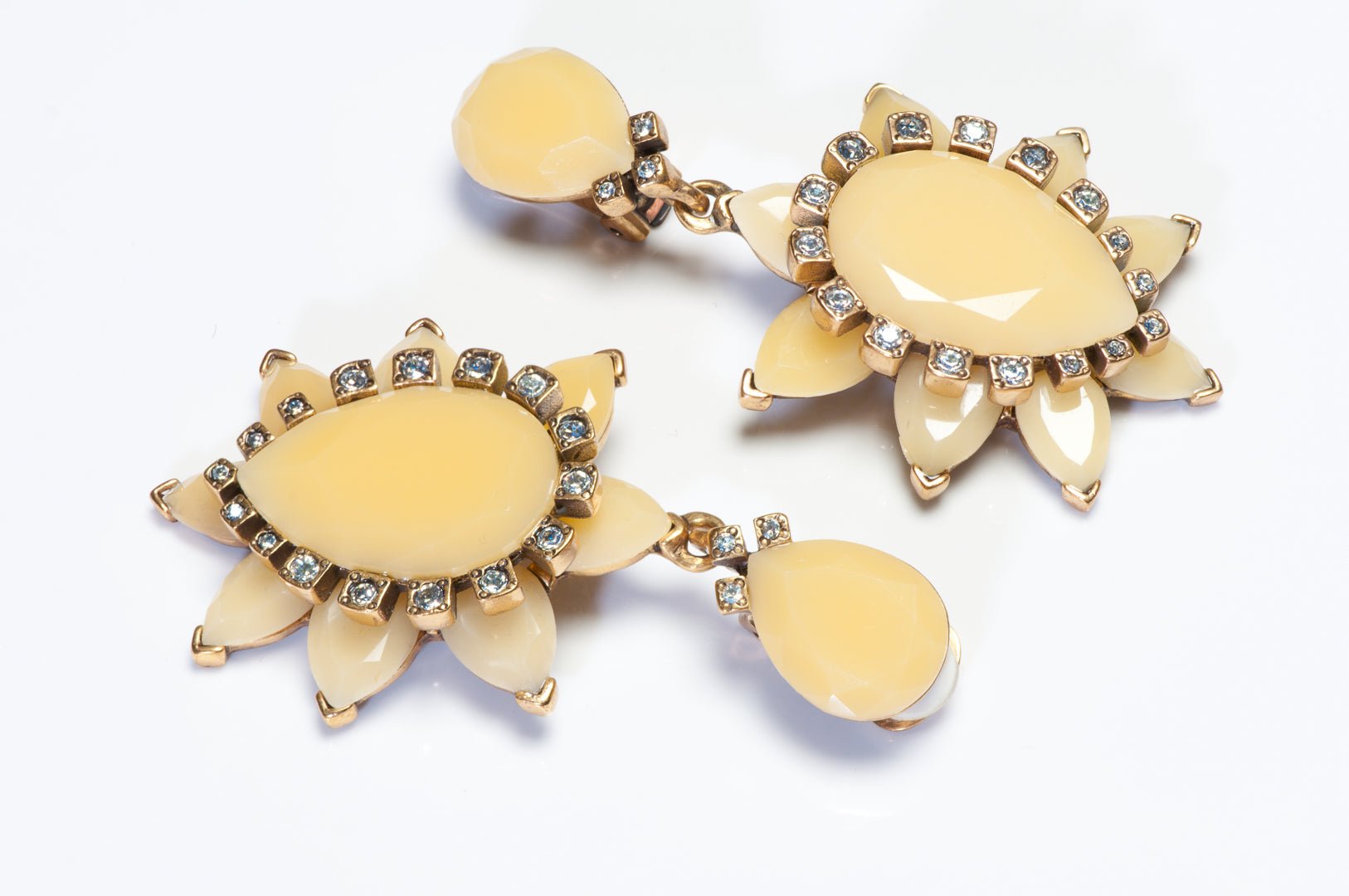 Oscar de la Renta Spring 2014 Long Yellow Crystal Flower Earrings