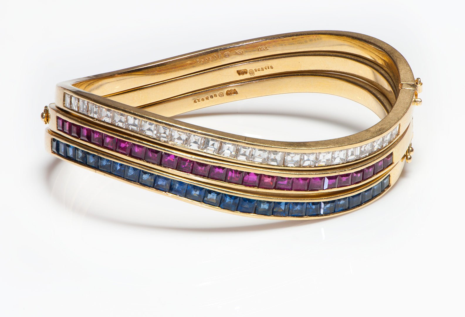 Oscar Heyman Diamond Ruby Sapphire 18K Gold Wave Trio Bracelets