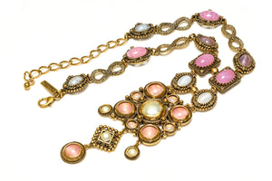 Oscar de la Renta Pink Blue Glass Pearl Tassel Necklace