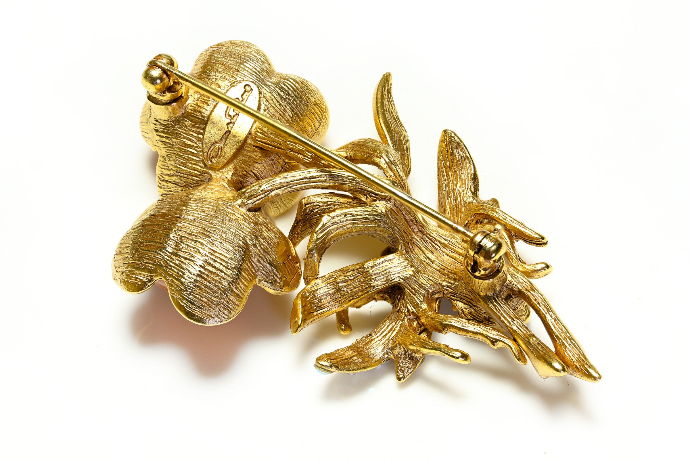 Oscar de la Renta Pink Orange Glass Bee Flower Brooch