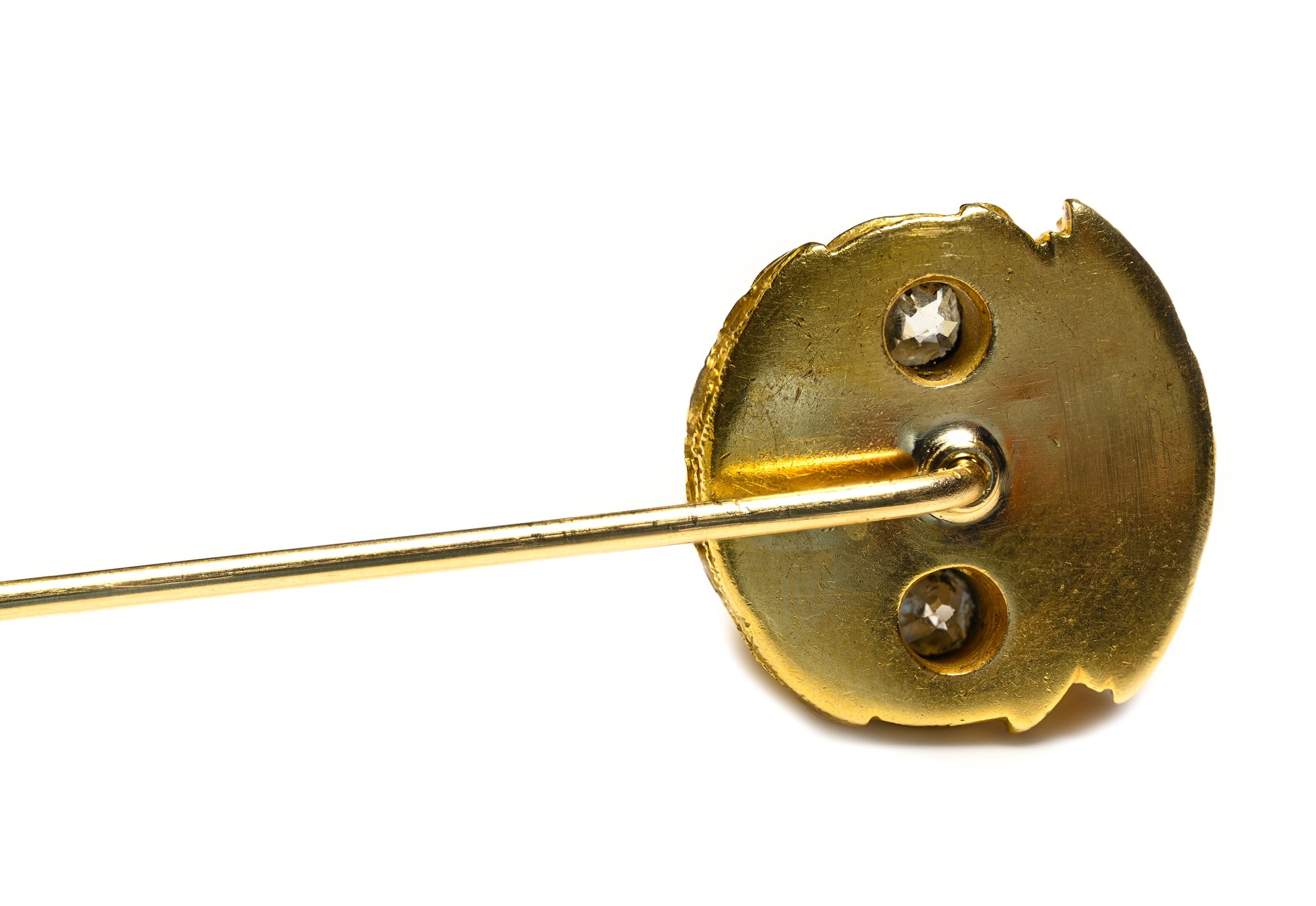 Back of Antique Victorian Gold Owl Stick Pin with Old Mine-Cut Diamond Eyes