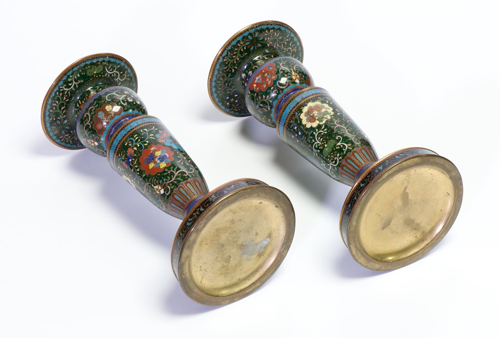 Pair of Antique Chinese Cloisonné Enamel Candlesticks