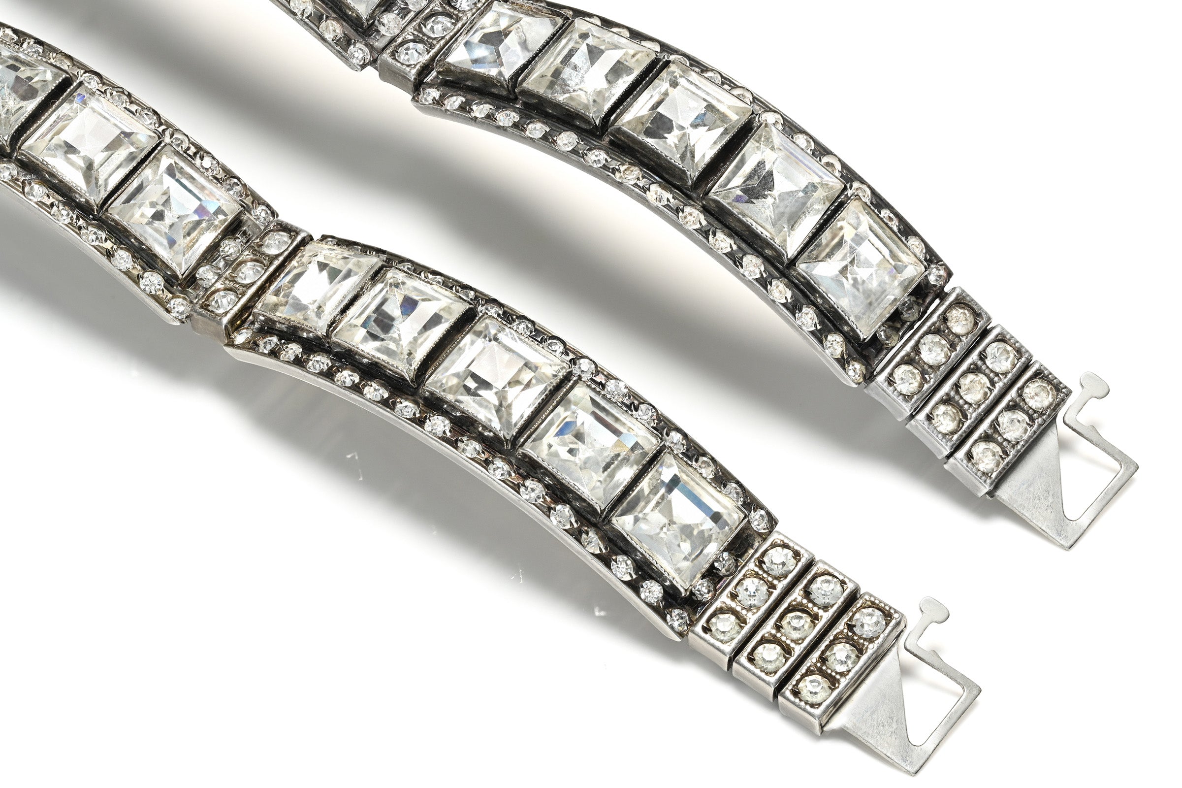 Art Deco Pair Silver Paste Bracelets