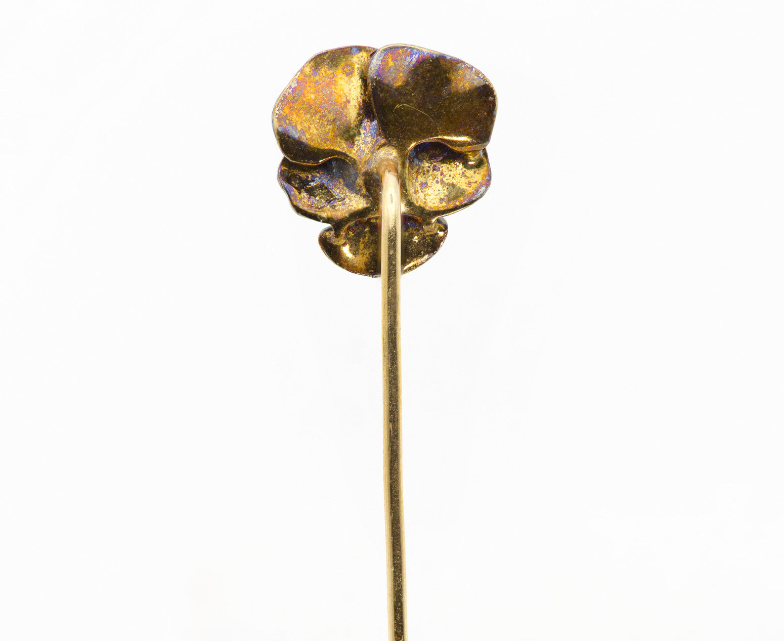 "Pansy Flower Victorian Gold Stick Pin with Enamel and Pearl Design