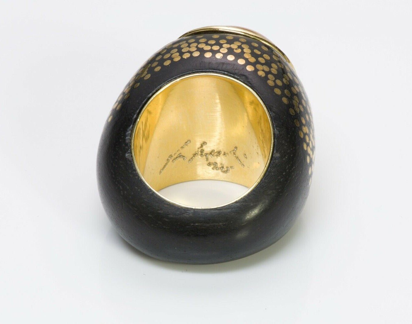 Patricia Von Musulin Sterling Gold Dot Ebony Cocktail Ring