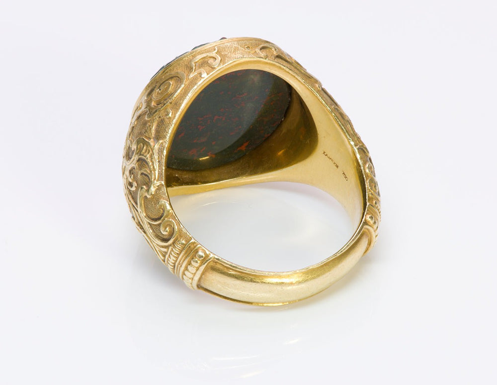 Paul Lantuch Engraved 18K Gold Carved Bloodstone Men's Ring