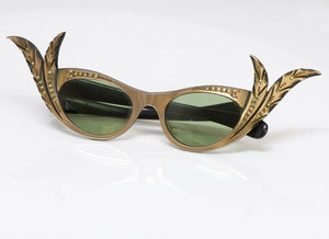 Paulette Guinet Paris 1950’s Carved Feather Cat-Eye Sunglasses