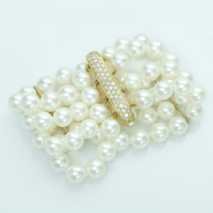 Vintage Wide Pearl & Diamond Bracelet in 18K Yellow Gold