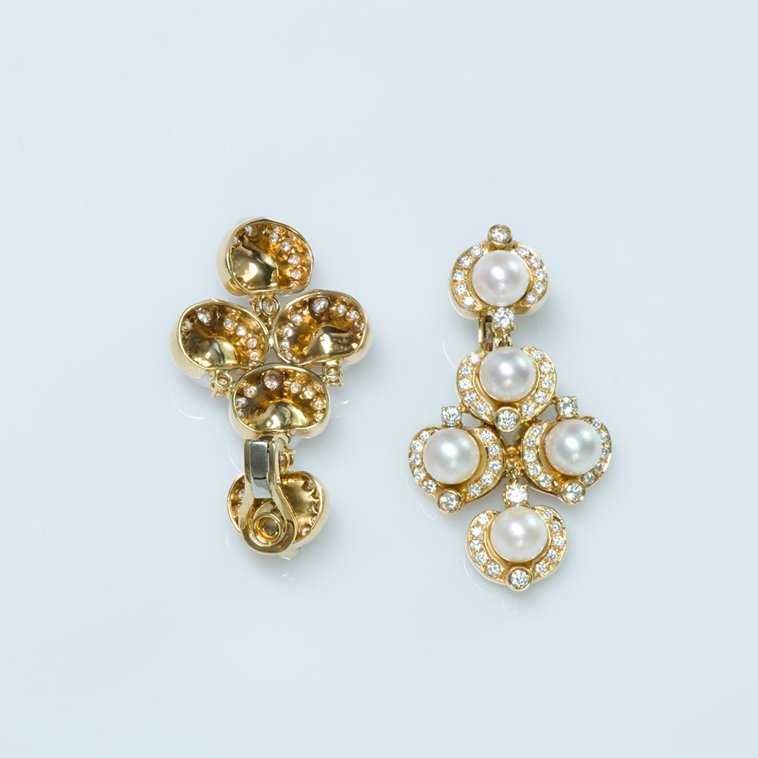 Pearl Diamond 18K Gold Chandelier Earrings