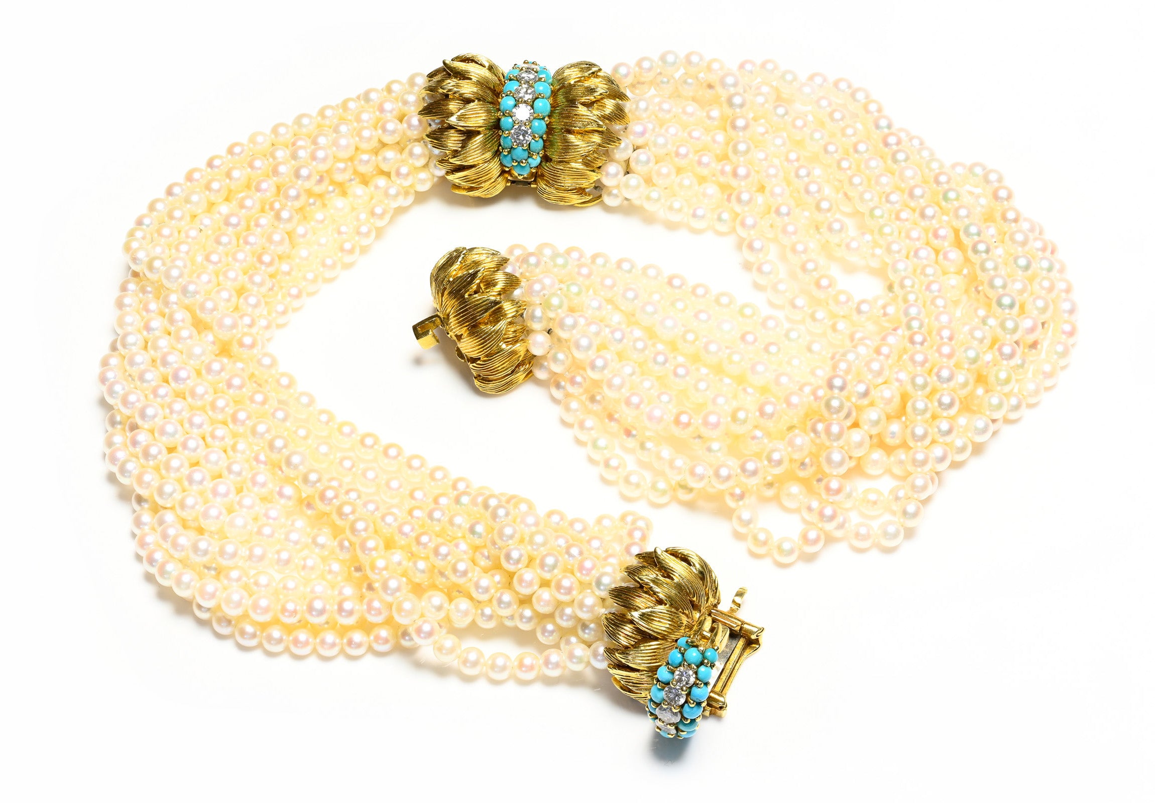 Pearl Diamond Turquoise 18K Bracelets Necklace