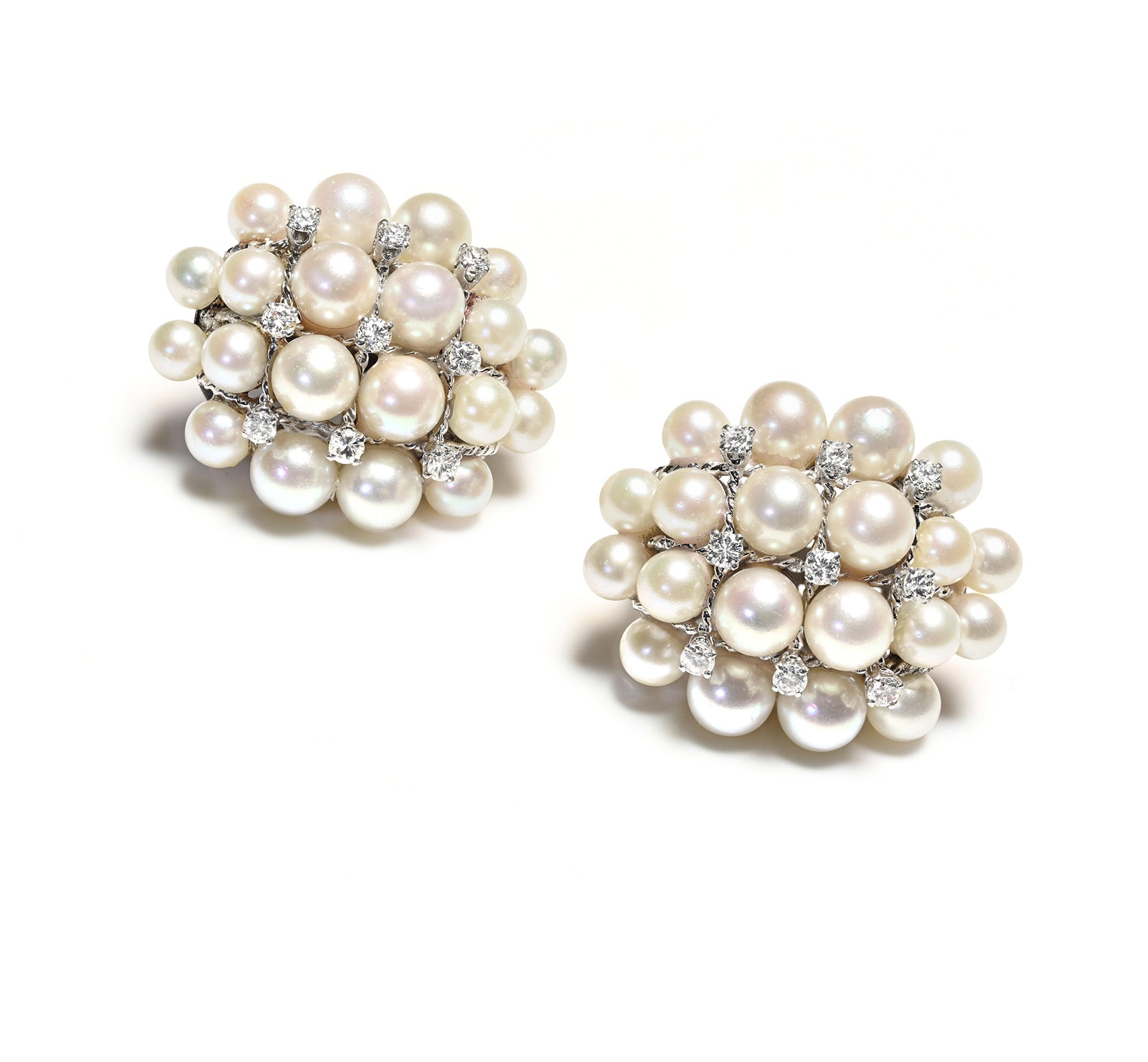 Cluster Gold Cultured Pearl Diamond Earrings