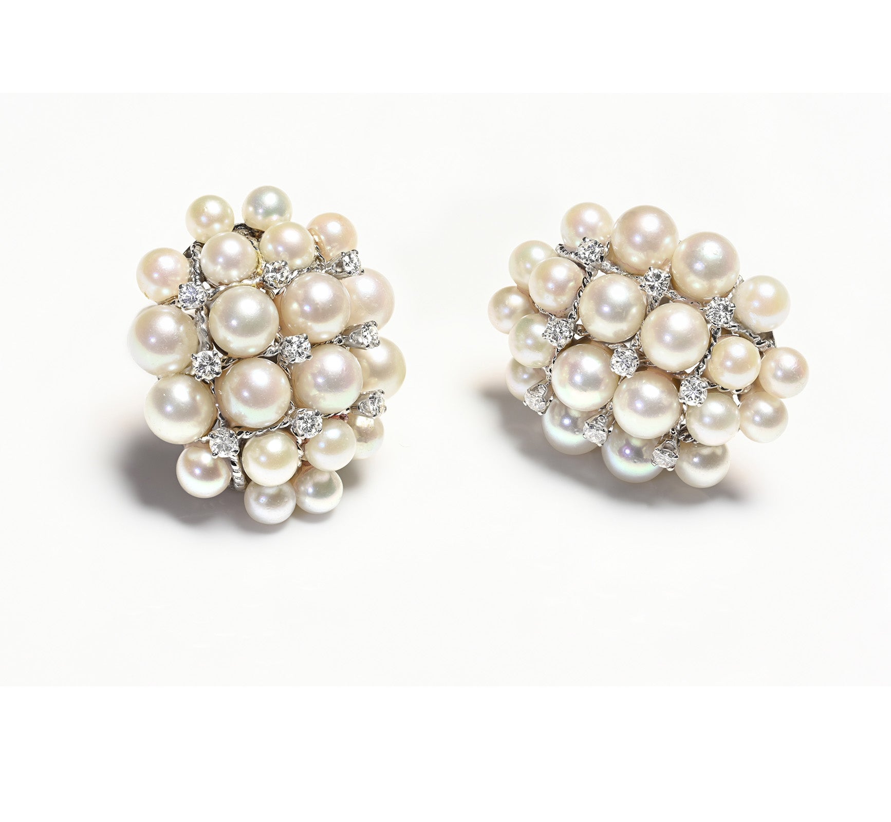 Cluster White Gold Cultured Pearl Diamond Earrings