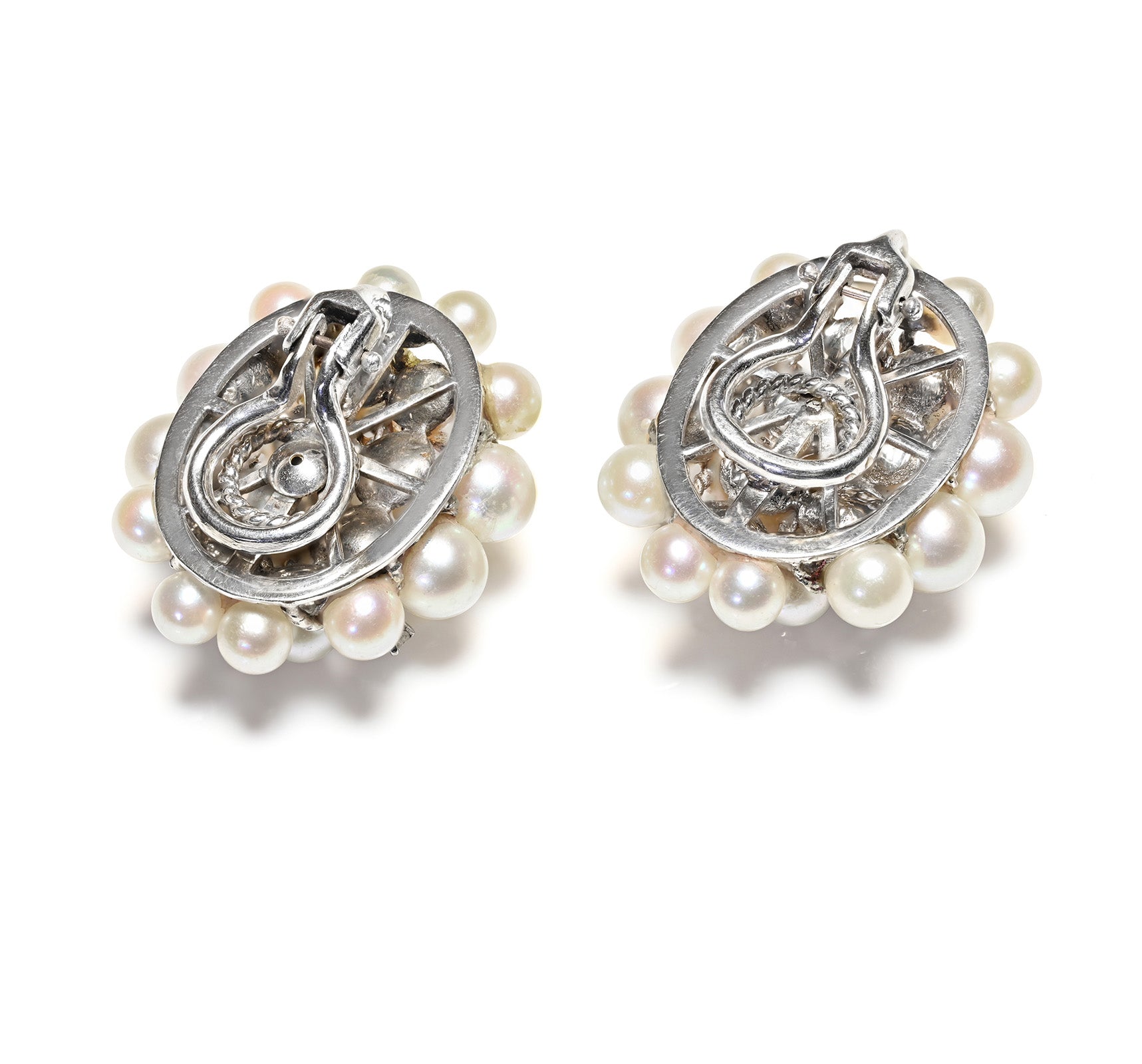 Cluster White Gold Cultured Pearl Diamond Earrings