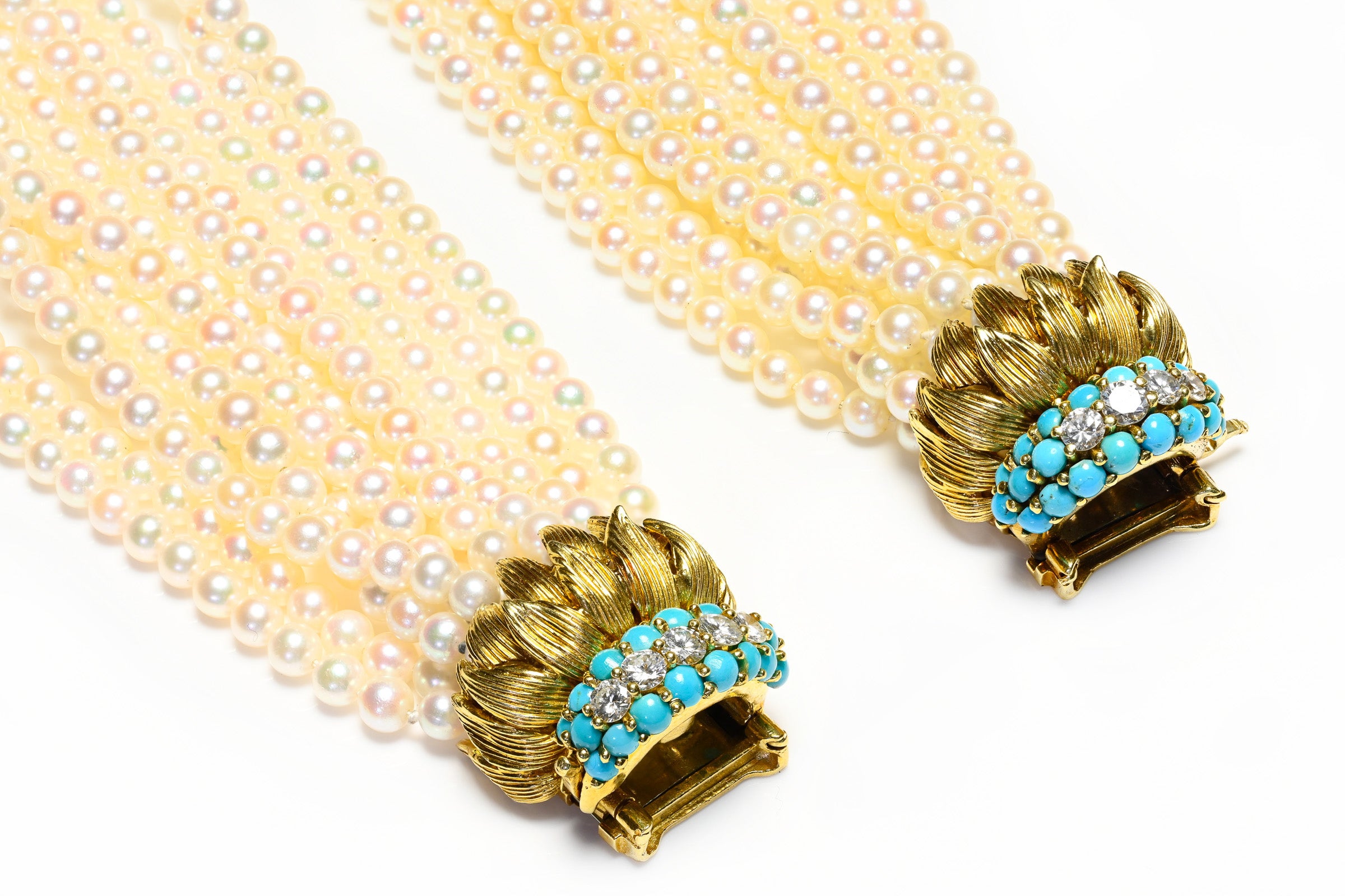 Pearl Diamond Turquoise 18K Gold Bracelets Necklace