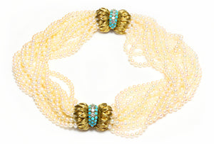 Pearl Diamond Turquoise 18K Gold Bracelets Necklace