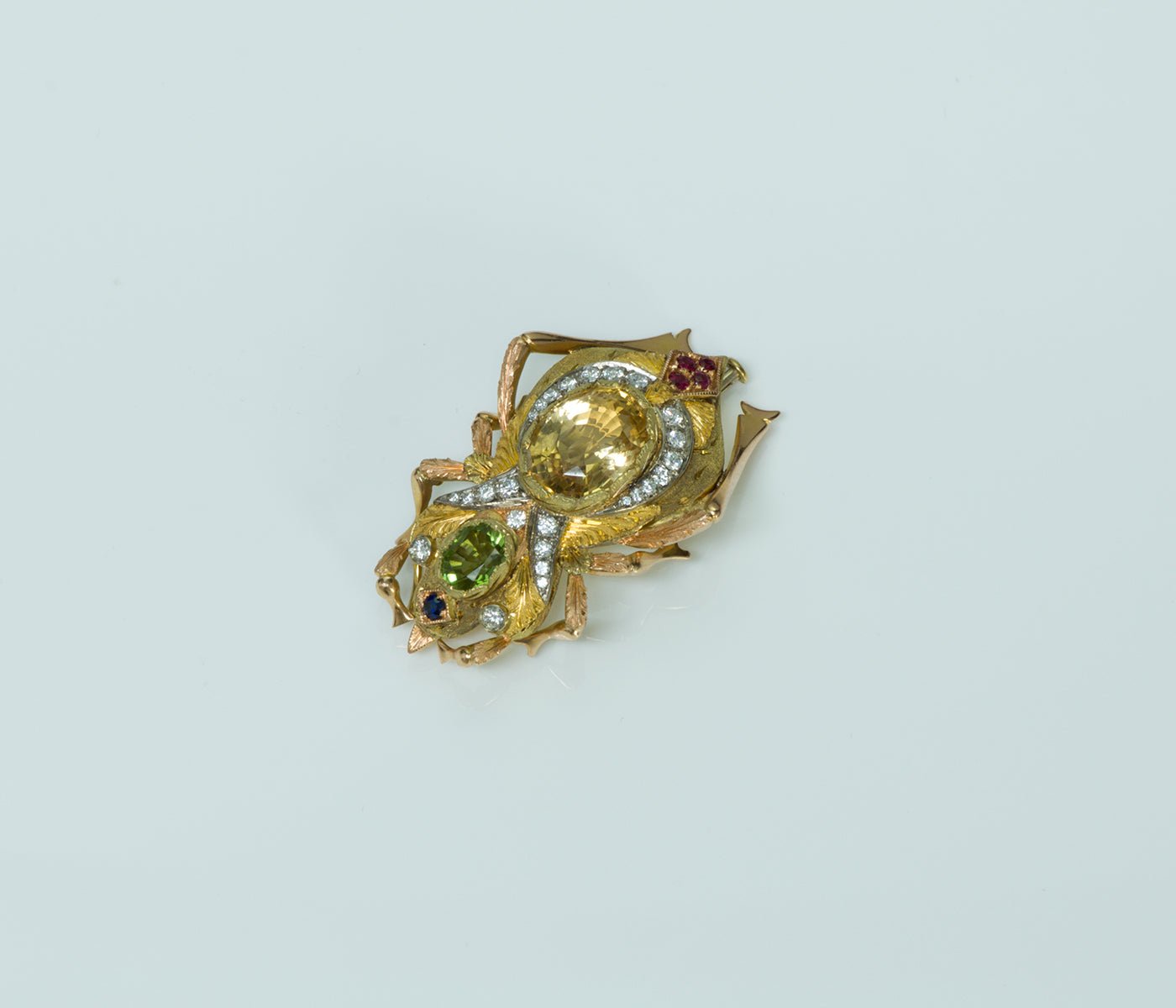 Perugini Citrine Peridot Diamond Ruby Sapphire Gold Brooch