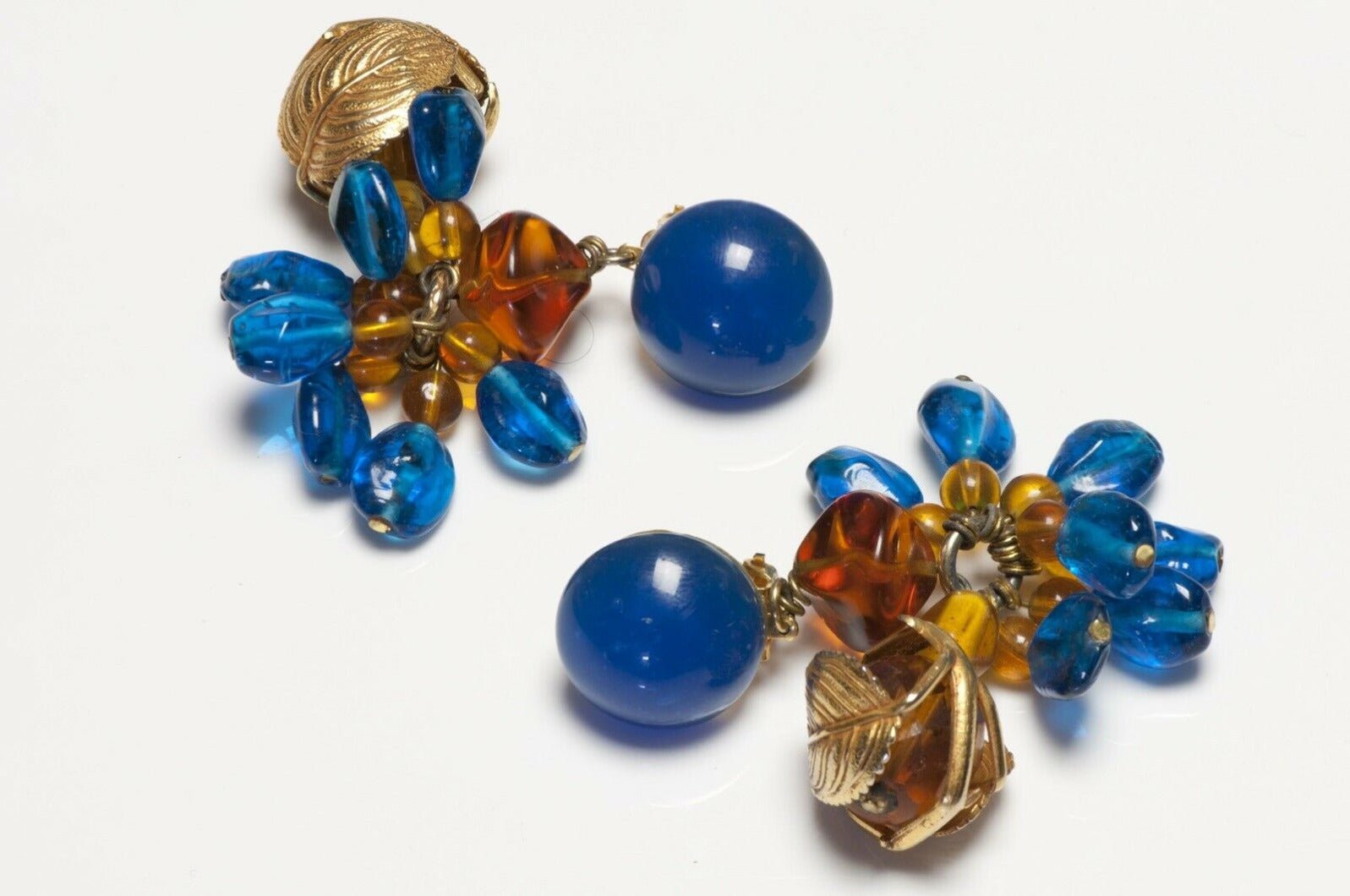 Philippe Ferrandis Paris Blue Brown Glass Beads Resin Earrings