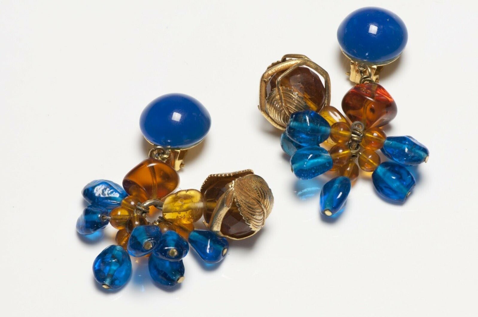 Philippe Ferrandis Paris Blue Brown Glass Beads Resin Earrings
