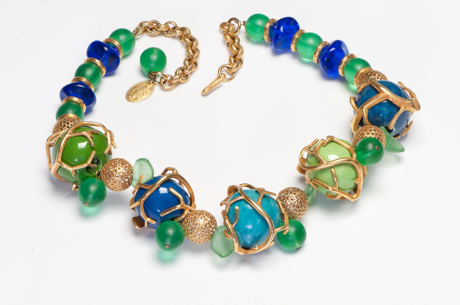 Philippe Ferrandis Paris Green Blue Resin Beads Collar Necklace