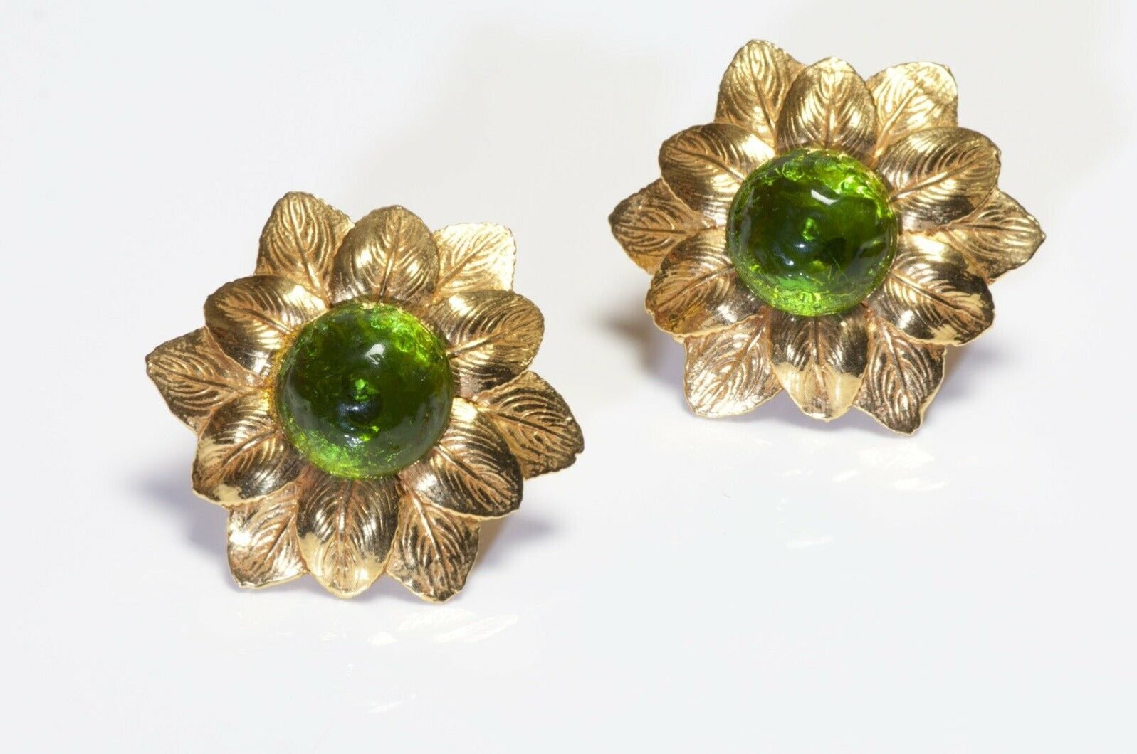 Philippe Ferrandis Paris Green Poured Glass Flower Earrings