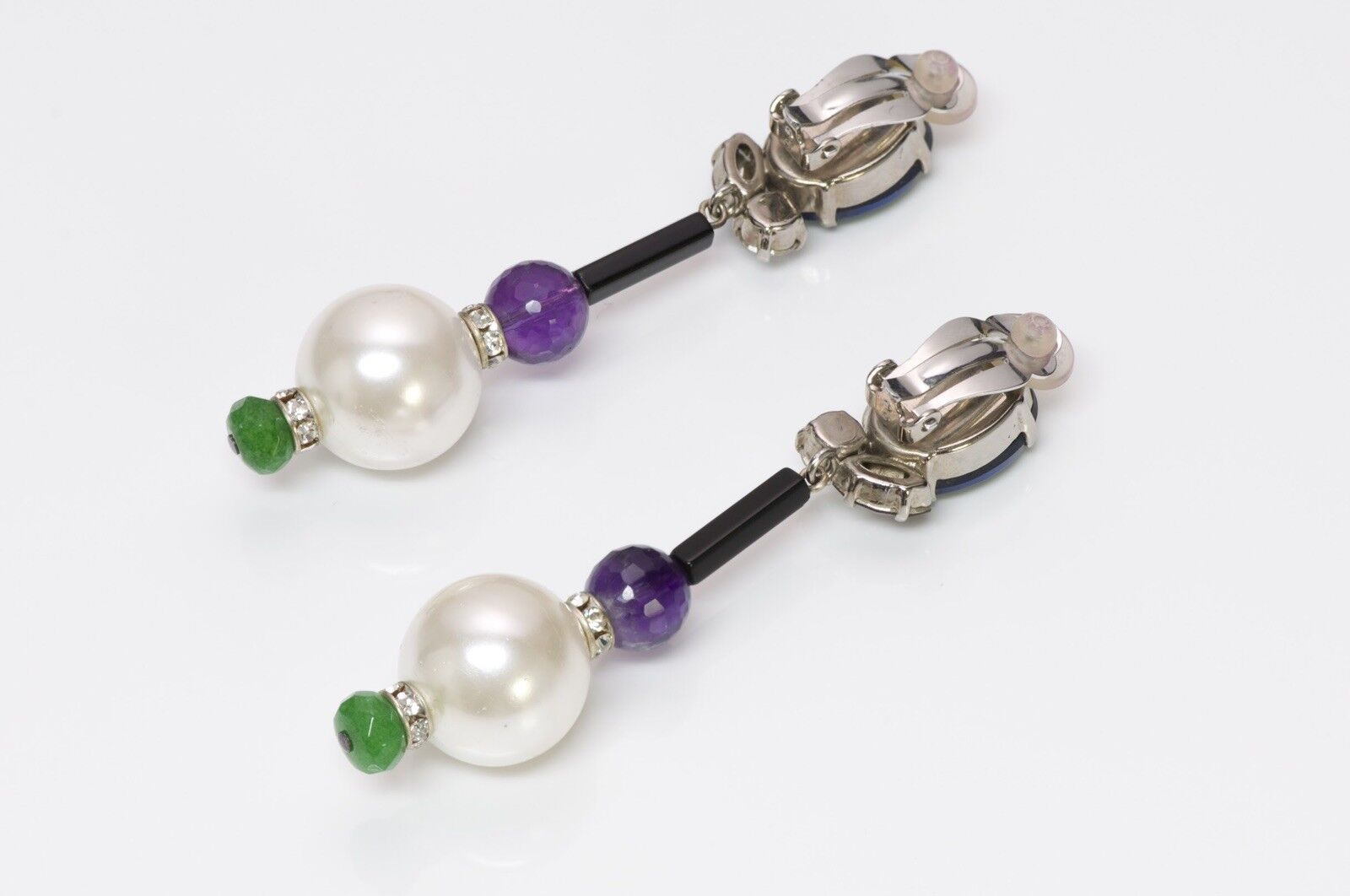 Philippe Ferrandis Paris Green Purple Crystal Pearl Drop Earrings
