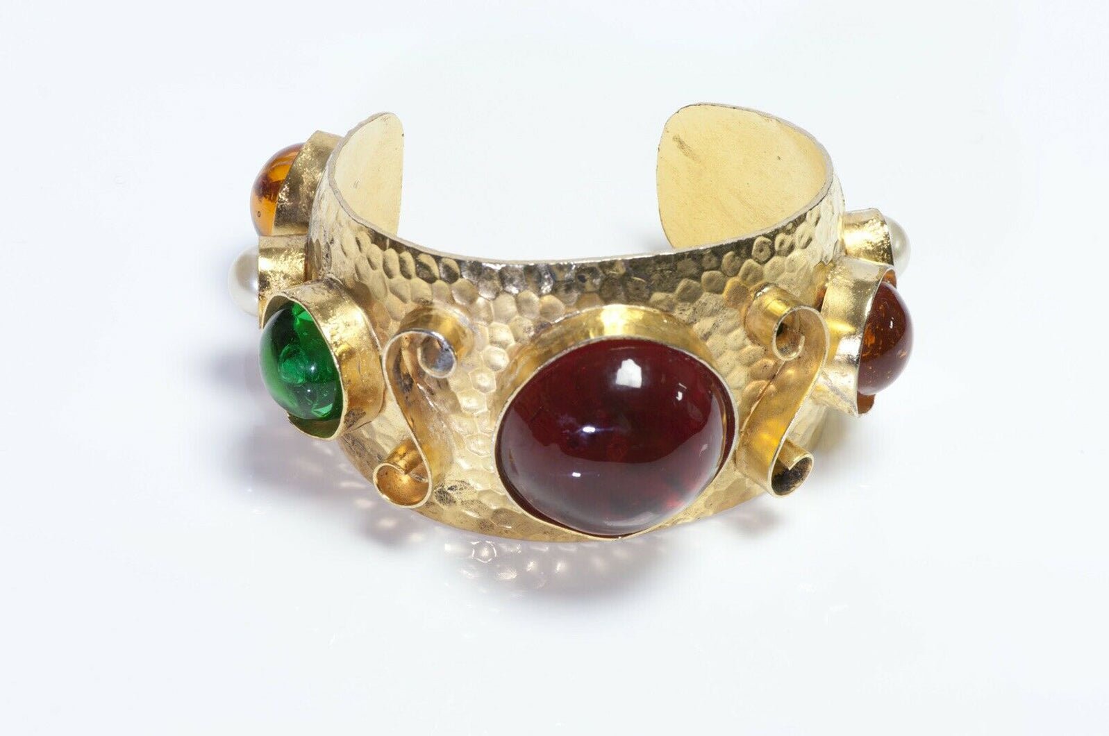 Philippe Ferrandis Paris Green Red Glass Pearl Cuff Bracelet