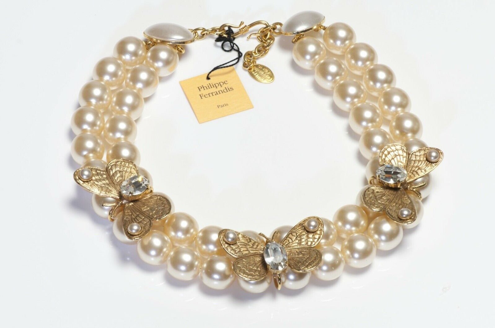 Philippe Ferrandis Paris Pearl Crystal Butterfly Collar Necklace