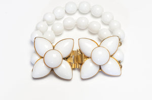 Philippe Ferrandis Paris White Glass Beads Flower Bracelet