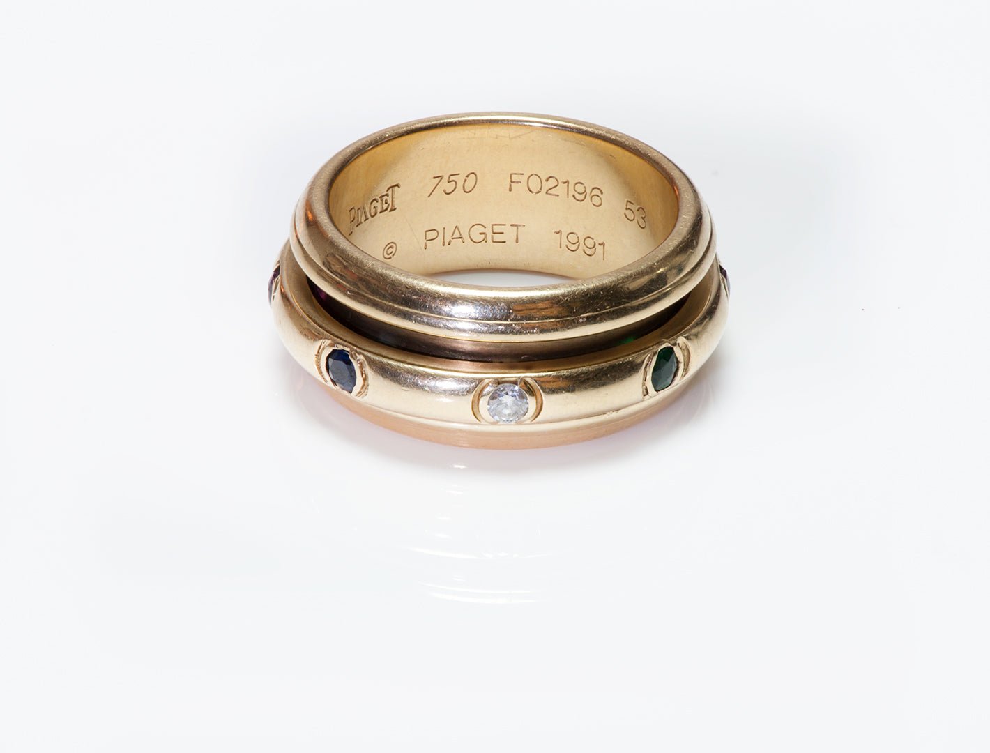 Piaget Possession Diamond Emerald Sapphire & Ruby 18K Gold Band Ring