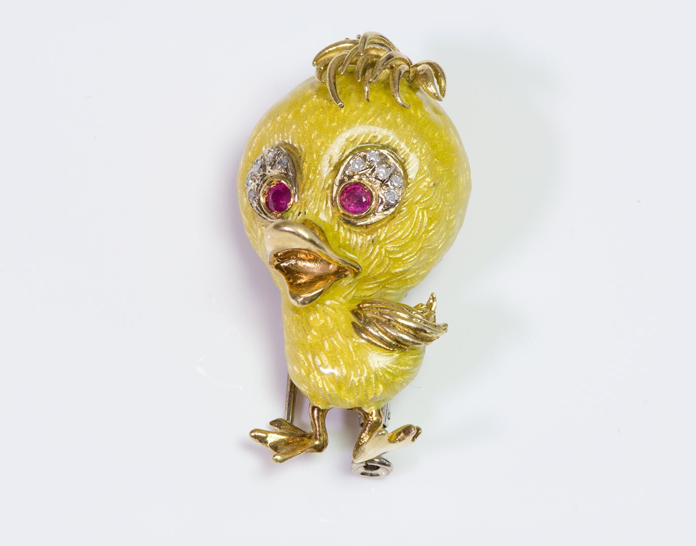 Pierino Frascarolo Tweety Bird 18K Gold Diamond Ruby & Yellow Enamel Brooch/Pin