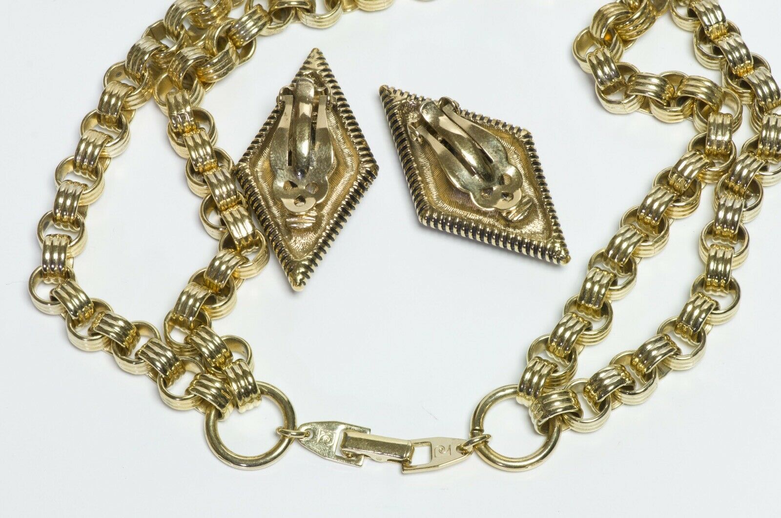 Pierre Cardin 1970’s Chain Geometric Crystal Necklace Earrings Set