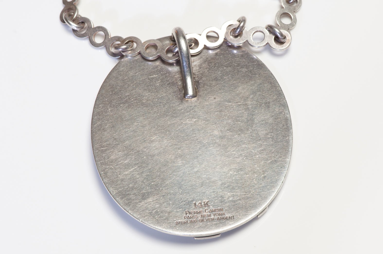 Pierre Cardin 1970’s Sterling Silver 14K Gold Carnelian Chain Pendant Necklace