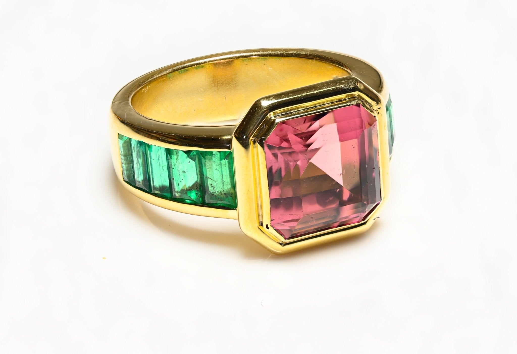 Pink Tourmaline Emerald 18K Gold Ring