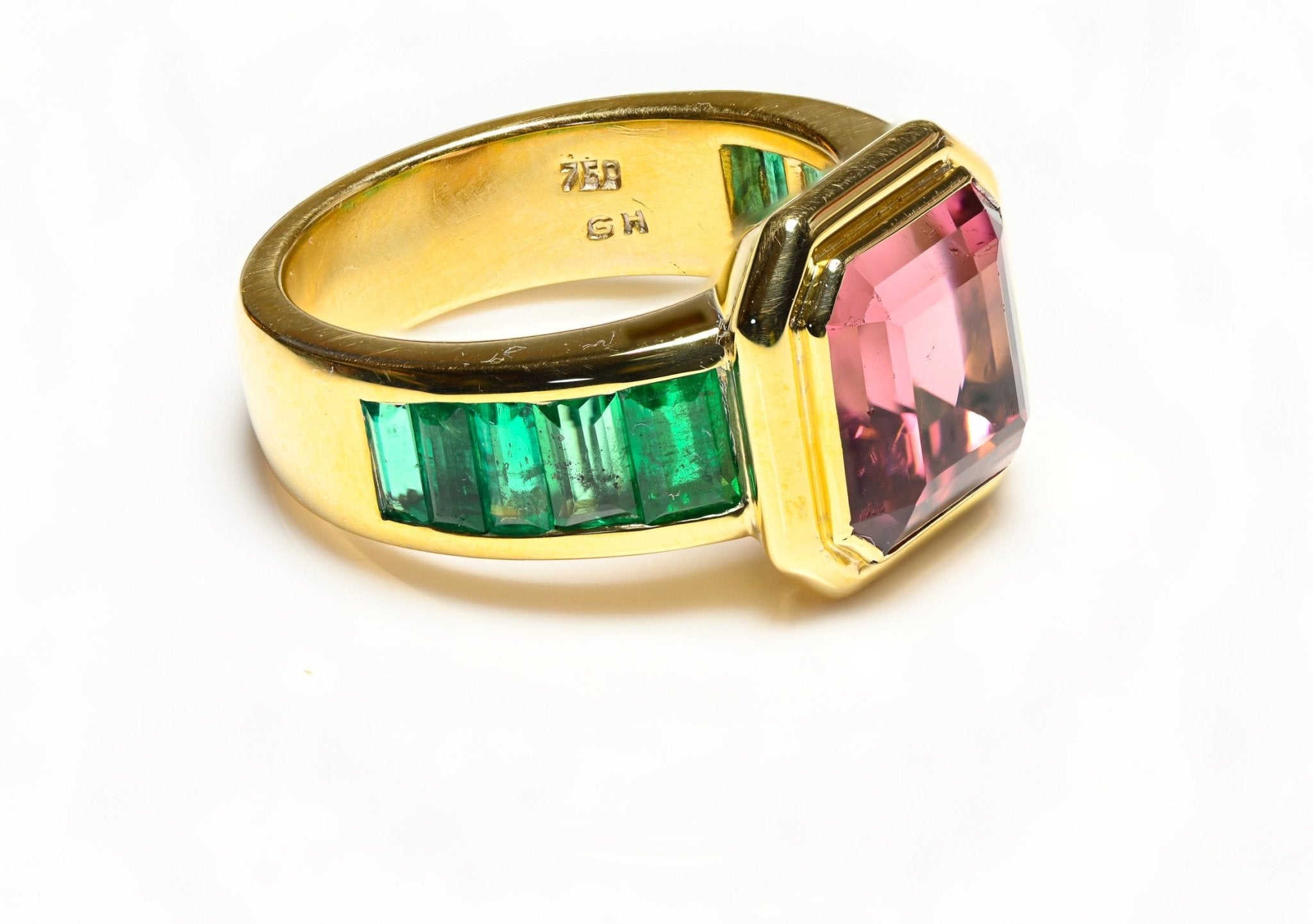 Pink Tourmaline Emerald 18K Gold Ring