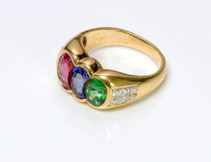 Pink Tourmaline Tanzanite Tsavorite & Diamond 18K Gold Ring