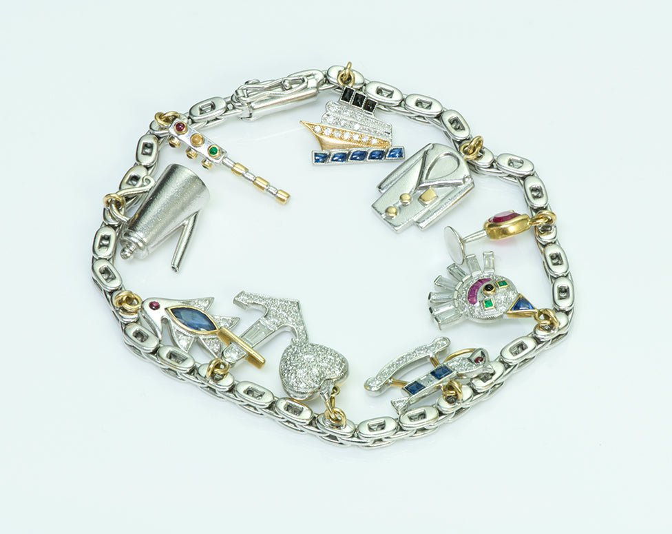 Platinum Diamond Sapphire Ruby Charm Bracelet