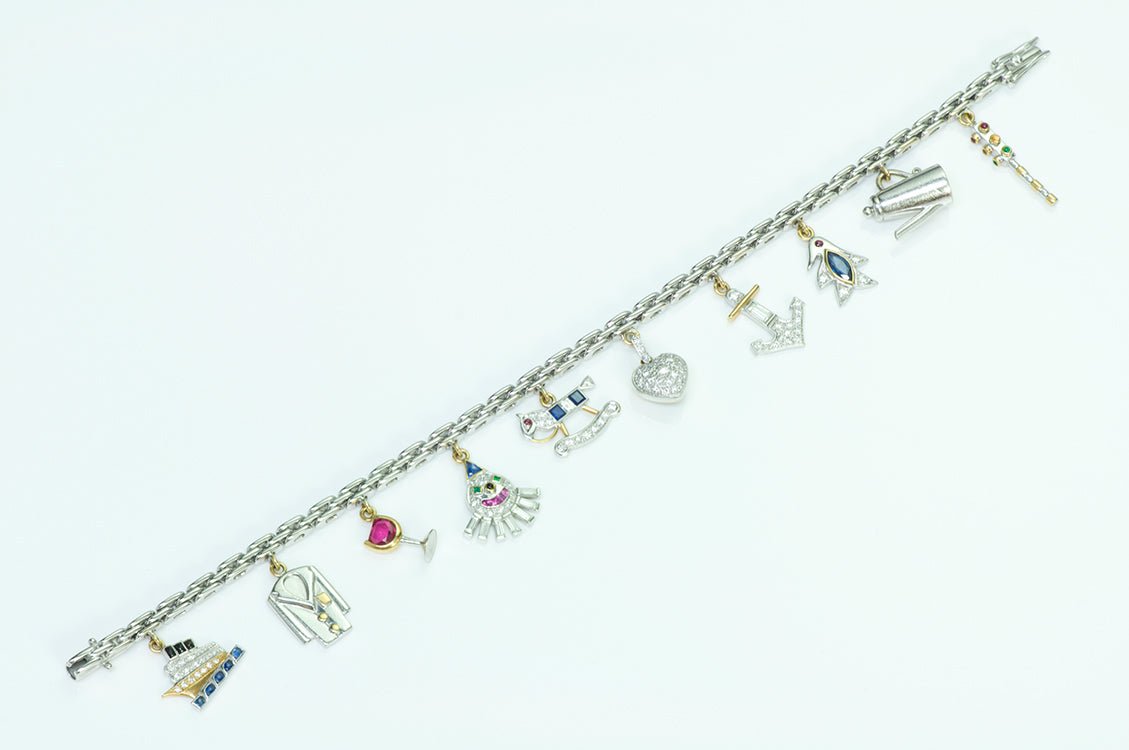 Platinum Diamond Sapphire Ruby Charm Bracelet